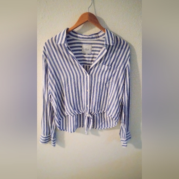 RAILS Val Tie Front Striped Blouse | M - Picture 2 of 8